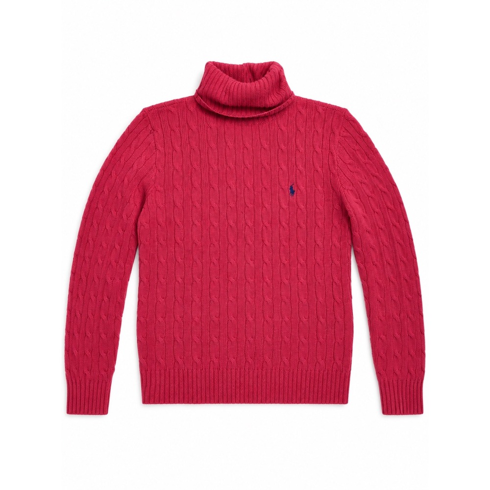 Ralph Lauren Sport Pink Cable Knit Turtleneck Lambswool Sweater Medium Vintage - Picture 2 of 11